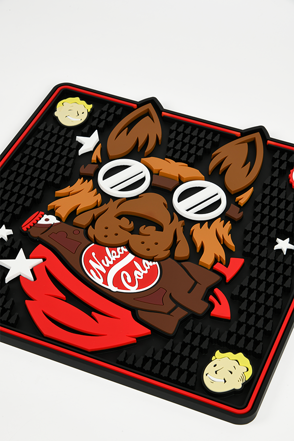 Rubber mat with cartoon dog design and 'Budweiser' logo on a white background