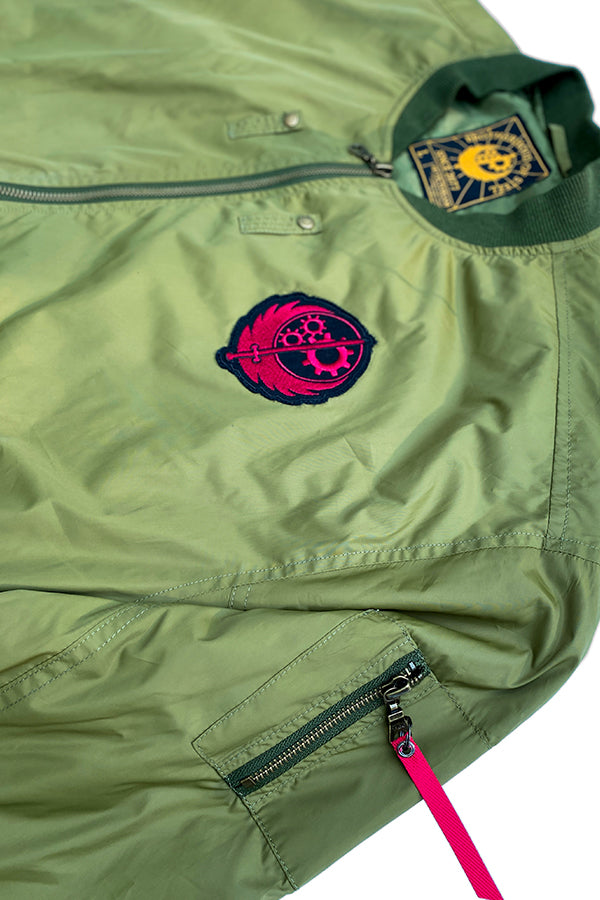 Image: Fallout Brotherhood of Steel Bomber Jacket closeup of front left sleeve pocket