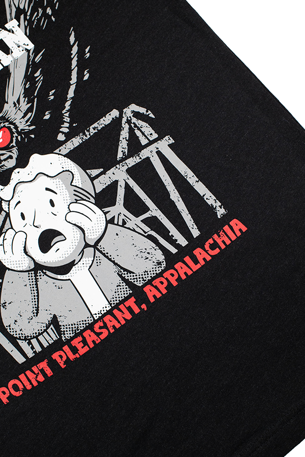 Black t-shirt with graphic design and text 'Point Pleasant, Appalachia' on a black background