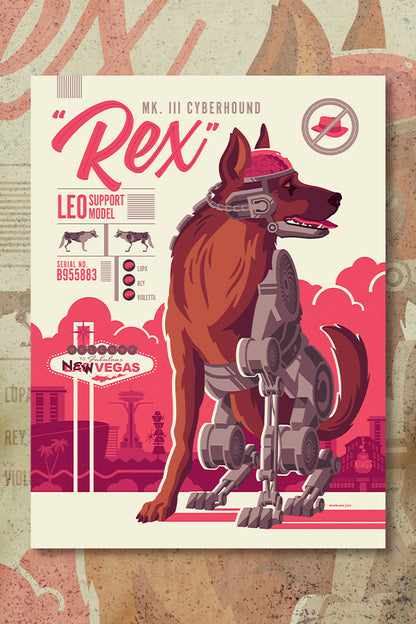 Fallout New Vegas Rex Open Edition Lithograph by Tom Whalen