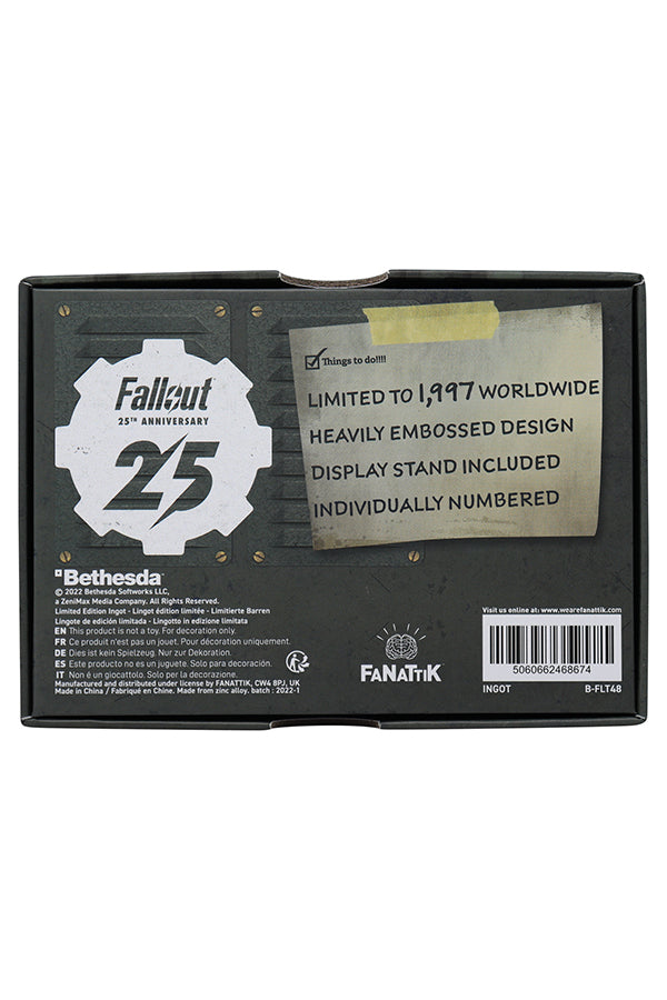 Image: Fallout Limited Edition 25th Anniversary Ingot back view of packaging