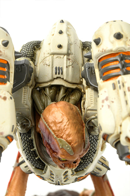 Close-up shot of the DOOM Eternal Revenant Statue, showing the details of its head and shoulders from above