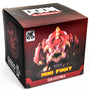 Quarter view of the box, revealing a side that shows a pentagram with the skull of a horned animal in red, and the Gibbo Collectibles logo.