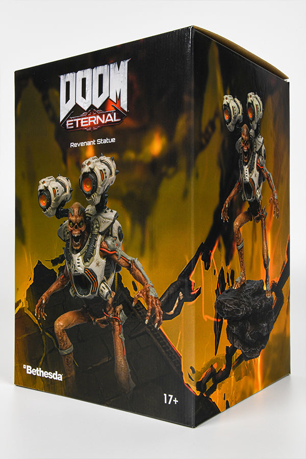 Quarter view of the DOOM Eternal Revenant Statue’s box.