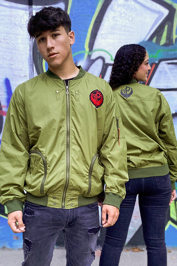 Image: Fallout Brotherhood of Steel Bomber Jacket front and back view