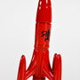 Side view of a Fallout Red Rocket Coat Hanger, with the flat side on the left.
