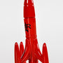 Side view of a Fallout Red Rocket Coat Hanger, with the flat side on the right.