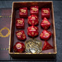 Detail shot of The Elder Scrolls Online Ebonheart Pact Dice Set inside its box.
