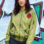 Image: Fallout Brotherhood of Steel Bomber Jacket front view on female model