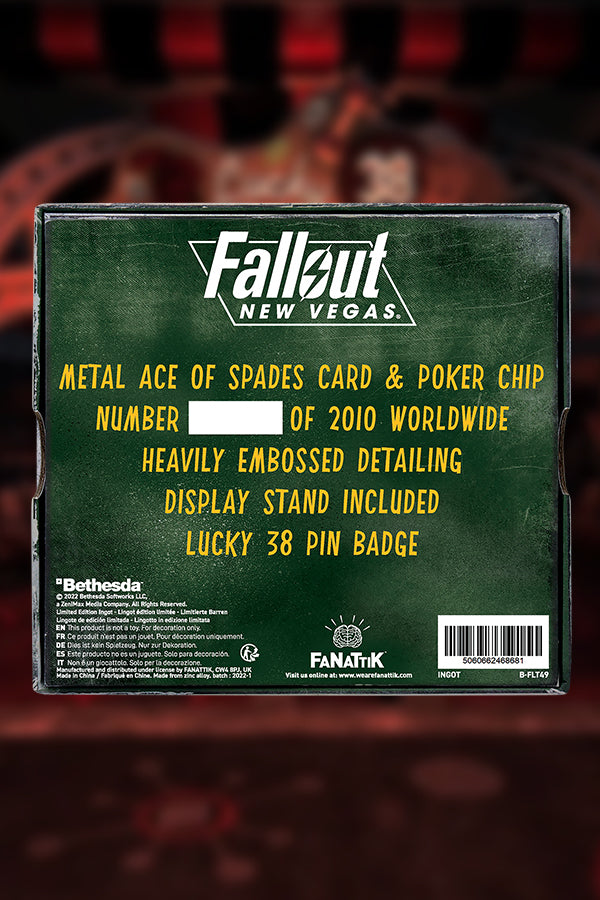 Back of presentation box, Fallout® New Vegas Lucky 38 Metal Casino Set