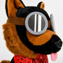 Fallout Dogmeat Puppy Plush closeup head view with goggles on