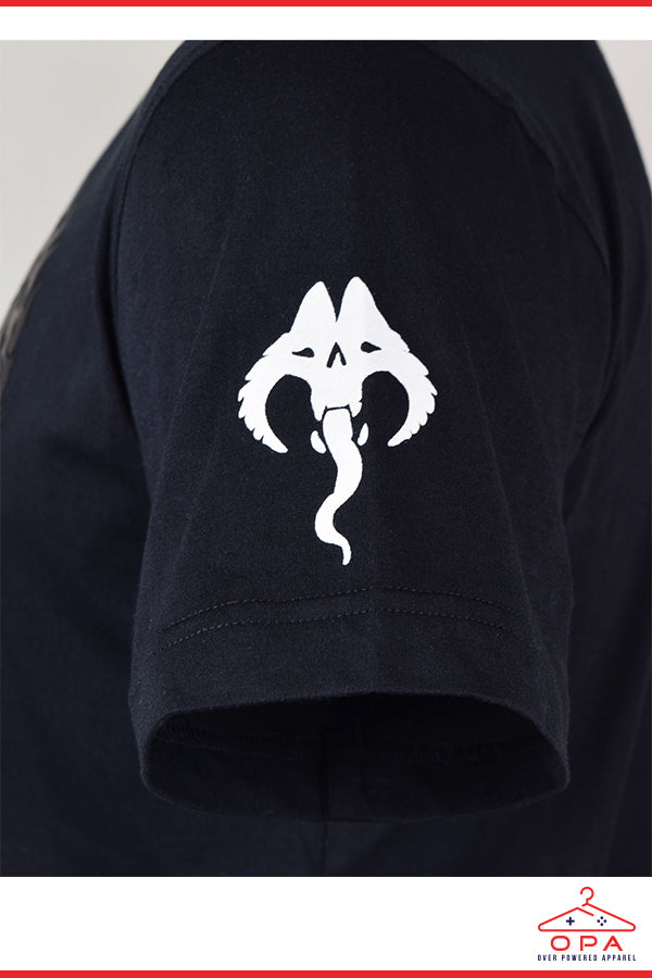 Image: Elder Scrolls Online Ouroboros Molag Bal T-Shirt closeup sleeve logo
