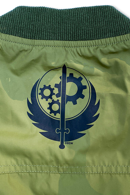 Image: Fallout Brotherhood of Steel Bomber Jacket closeup of back logo